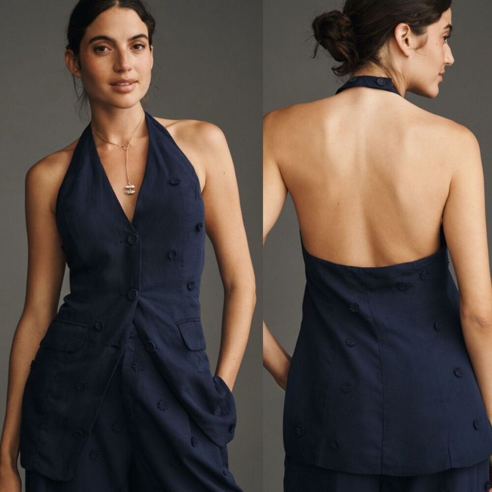 Anthropologie Maeve Linen Blend Halter Vest | M petite | new NWT “ - Picture 6 of 16